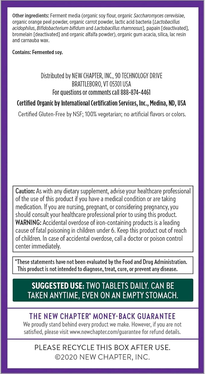 New Chapter Women's Multivitamin, Every Woman, Fermented with Probiotics + Iron + Vitamin D3 + B Vitamins + Organic Non-GMO Ingredients - 48 ct