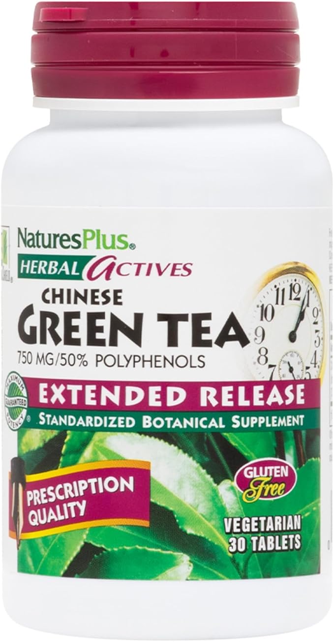 Natures Plus Herbal Actives Chinese Green Tea, Extended Release - 750 mg - Overall Well-Being - 30 Vegetarian Tablets (30 Servings)