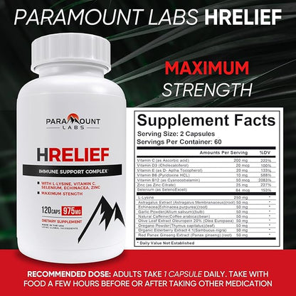 Immune Relief Supplement - Lysine Formula and Health Support for Adults - Outbreak Control with Super Lysine Capsules - Immune Boost with Zinc and Vitamin C - 120 ct