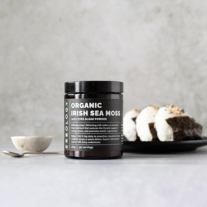 Erbology Organic Irish Sea Moss Powder 3.2 oz - 90 Servings - Sustainably Sourced in Ireland - Supports Metabolism and Skin Health - Rich in Iodine - Small Batch - GMO-Free