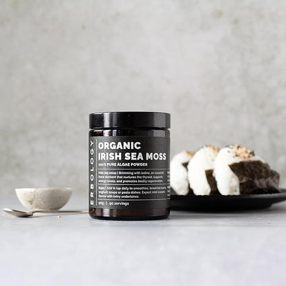 Erbology Organic Irish Sea Moss Powder 3.2 oz - 90 Servings - Sustainably Sourced in Ireland - Supports Metabolism and Skin Health - Rich in Iodine - Small Batch - GMO-Free