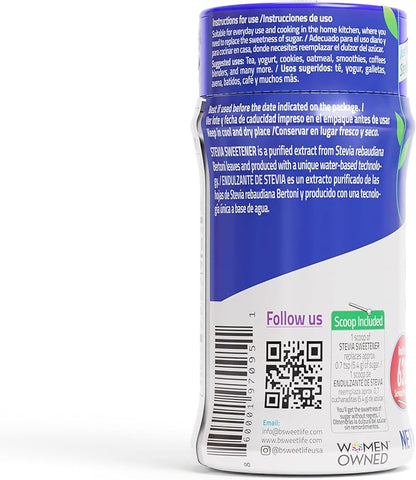 BSL 100% Pure Stevia Extract Powder Without Erythritol 0.6 Oz, No Artificial Sweetener, 620 Servings | Stevia No Erythritol | Zero Calorie & Keto Friendly, Pure Stevia Powder
