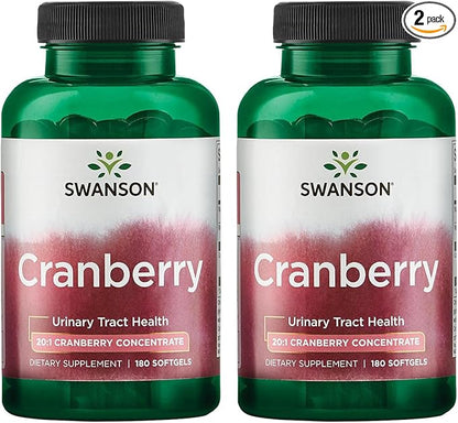 Swanson Cranberry - Supports Urinary Tract Health, Bladder Control & Promotes Healthy Kidney Function - Supplement Made with 20:1 Cranberry Juice Concentrate - (180 Softgels) 2 Pack