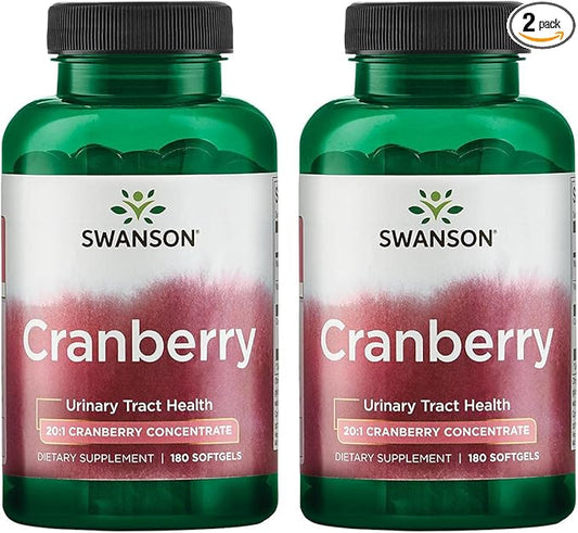 Swanson Cranberry - Supports Urinary Tract Health, Bladder Control & Promotes Healthy Kidney Function - Supplement Made with 20:1 Cranberry Juice Concentrate - (180 Softgels) 2 Pack