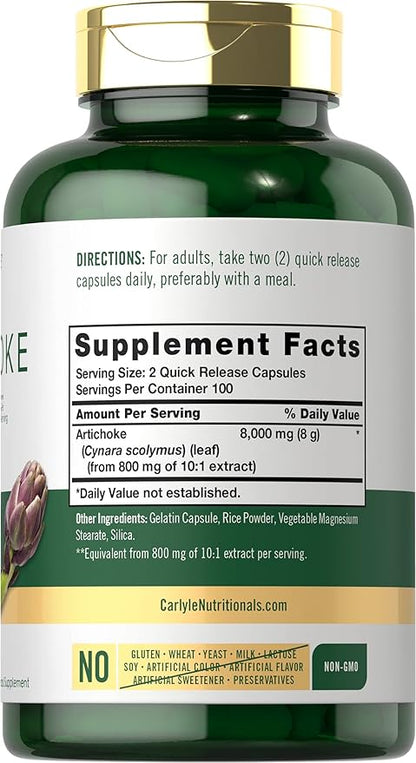 Carlyle Artichoke Leaf Extract 8000mg | 200 Capsules | Non-GMO & Gluten Free Herbal Supplement