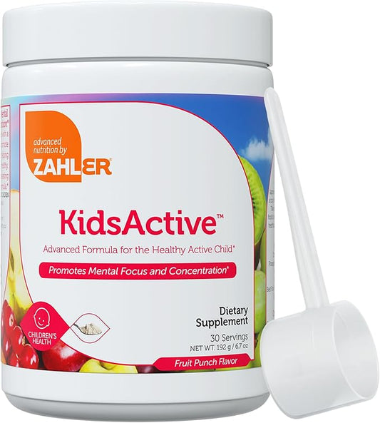 Zahler KidsActive, Kids Concentration Formula Powder, All Natural Children’s Supplement Supporting Focus, Certified Kosher, 29 Servings Fruit Punch Flavored Powder