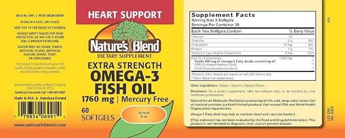 Nature's Blend Fish Oil 1760 mg Omega 3 Extra Strength - 60 Softgels