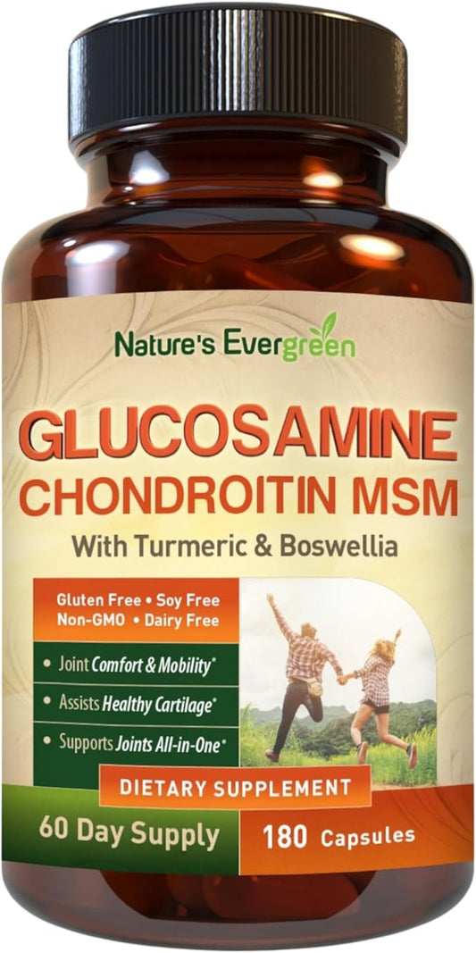 Glucosamine Chondroitin MSM with Turmeric & Boswellia Supplement | Joint Support Supplement Glucosamine Sulfate 1500mg | Joint Health Chondroitin Sulfate MSM Supplement for Women & Men - 180 Capsules