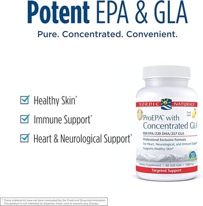 Nordic Naturals ProEPA with Concentrated GLA, Lemon - 60 Soft Gels - 1217 mg Omega-3 + 257 mg GLA - Heart, Neurological & Immune Support, Healthy Skin - Non-GMO - 30 Servings