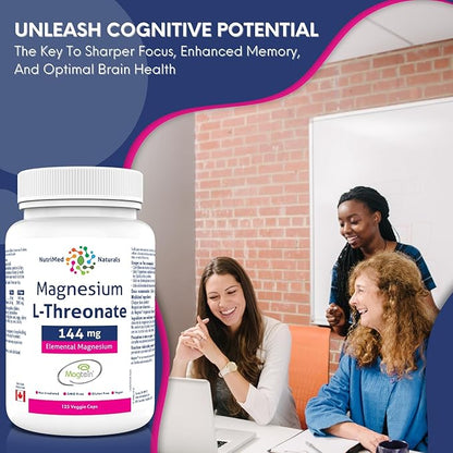 Elemental Magnesium L-Threonate Supplement 144mg 125 Caps - Magtein Magnesium L-Threonate Capsules - Nutrimed Naturals - 3rd Party Tested