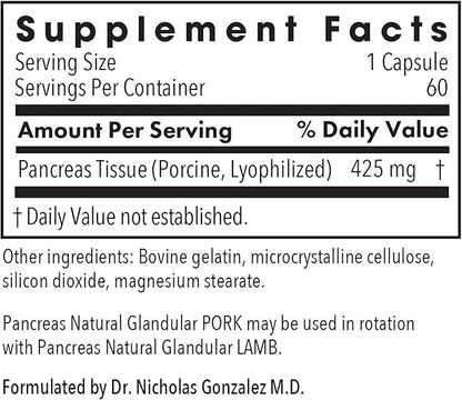 Allergy Research Group Pancreas Pork Supplement - Pancreas Natural Glandular, 425mg Pancreatic Enzymes, Digestive Enzymes Amylase, Protease - 60 Count