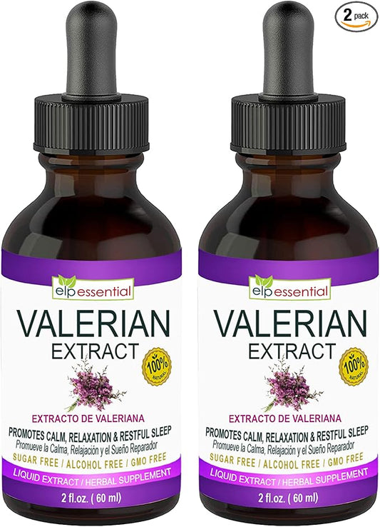 ELP ESSENTIAL Valerian Root Extract Drops | 2 fl oz | Sugar Free, Alcohol Free, Non- GMO Gluten Free Liquid 2 Pack