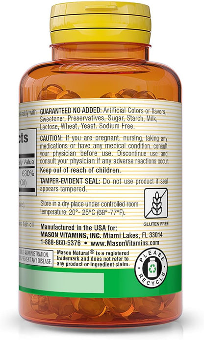 MASON NATURAL Vitamin D3 125 mcg (5000 IU) - Supports Overall Health, Strengthens Bones and Muscles, from Fish Liver Oil, 100 Softgels