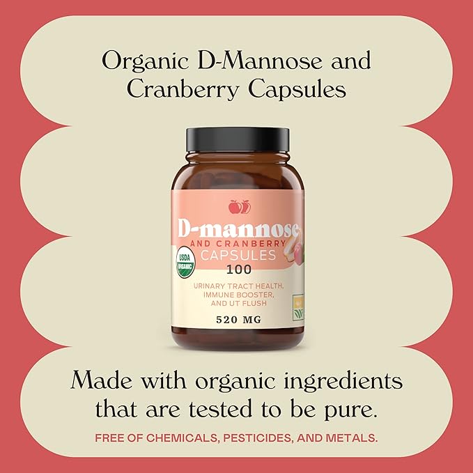Complete Natural Products D-Mannose & Cranberry Capsules - 100 Capsules, 1040mg per Serving for Urinary Tract Health and UT Flush