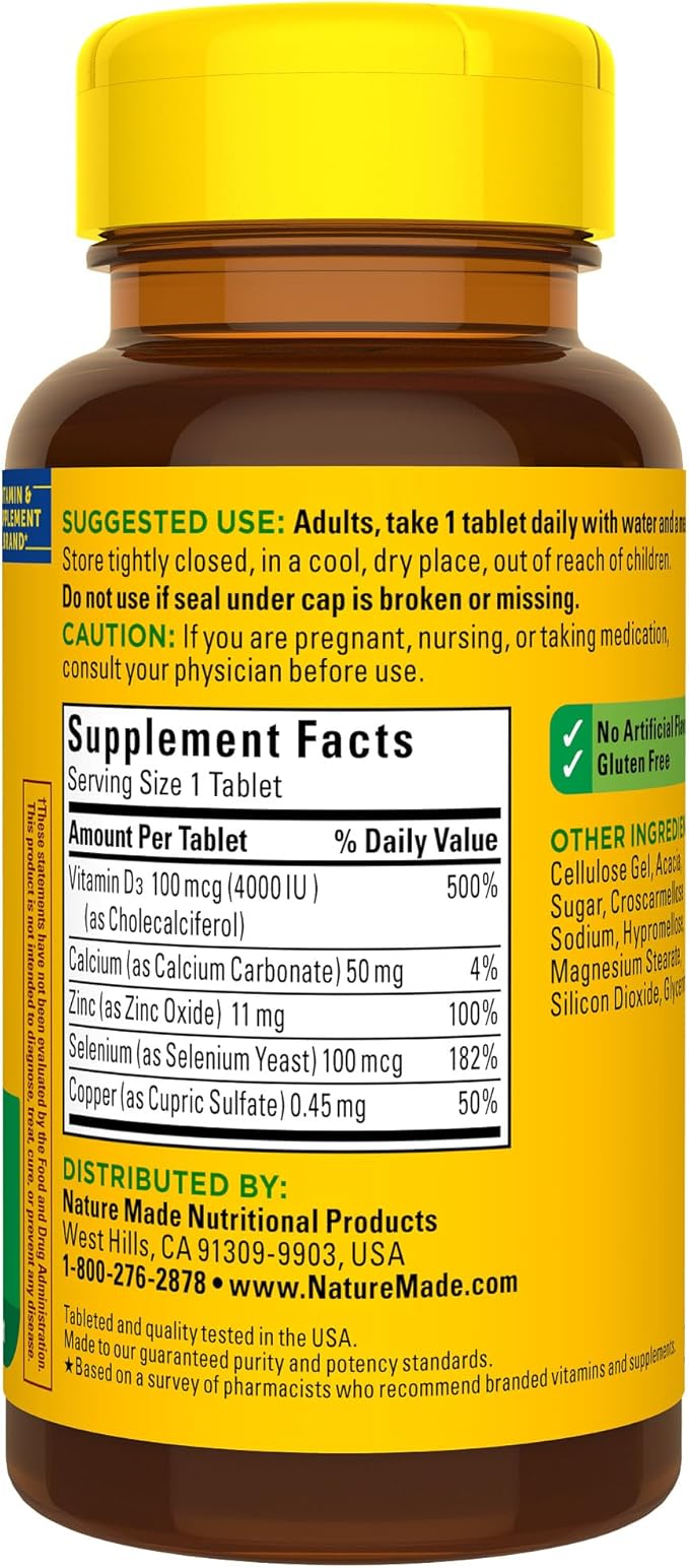 Nature Made Super Vitamin D Immune Complex, Vitamin D3, Selenium, Copper and Zinc Supplements for Immune Support, 70 Tablets, 70 Day Supply