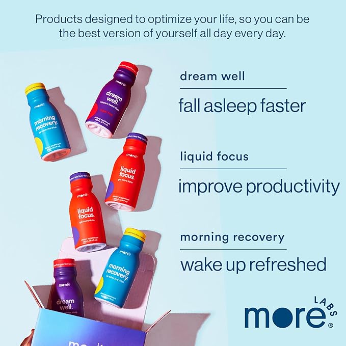 More Labs Dream Well, 5MG Melatonin Holistic Sleep Drink Solution, Non-Habit Forming with 5HTP, Lemon Balm, Jujube Seed, Glycine (Pack of 12)