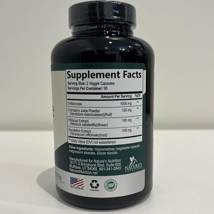 DMannose Pills with Cranberry 1350mg Advanced Formula - Effective Natural Bladder, Urinary Tract Health Support, Flush Impurities - D Mannose Supplements for Women & Men, Non-GMO, Vegan - 180 Capsules