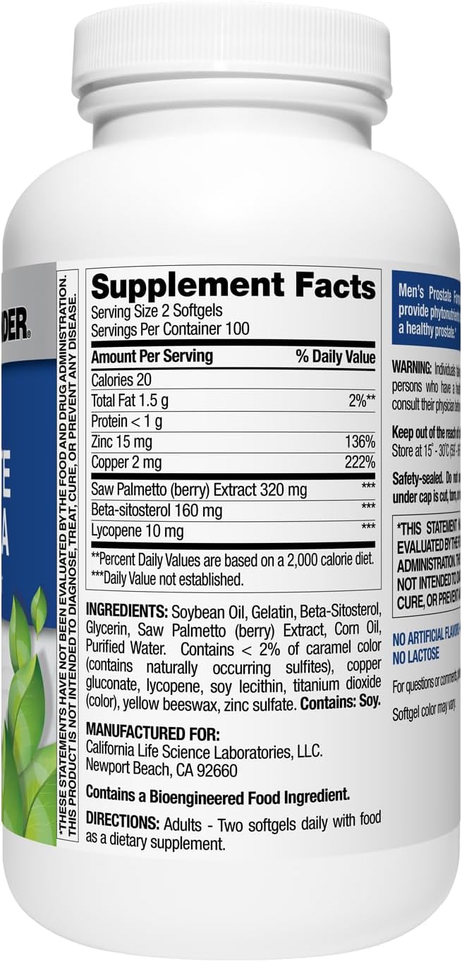 Nature's Wonder Men's Prostate Formula with Saw Palmetto, Beta-Sitosterol & Lycopene, 200 Softgels, 100 Days Supply