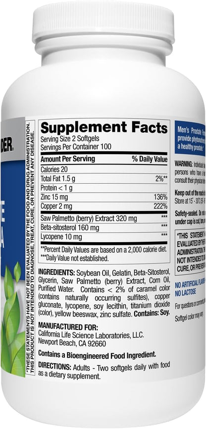 Nature's Wonder Men's Prostate Formula with Saw Palmetto, Beta-Sitosterol & Lycopene, 200 Softgels, 100 Days Supply