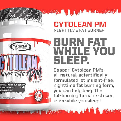 Gaspari Nutrition Cytolean PM: Nighttime Fat Burner with Melatonin Sleep Support, Stress Reduction, Stimulant Free, Vegan Friendly (90 Capsules)