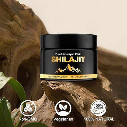 Pure Himalayan Shilajit for Men & Women, Fulvic Acid & 85+ Trace Minerals Supplement for Immune Boost & Energy Support, 800mg High Potency Gold Organic Shilajit Resin（60g）
