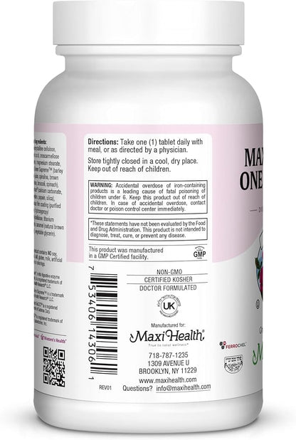 Maxi Health One Prenatal - Womens Prenatal Vitamins with Iron - Enhanced Absorption & Bioavailability - Daily Multivitamin for Women - Multi Vitamin & Mineral Supplement for Adults - 60 Tablets