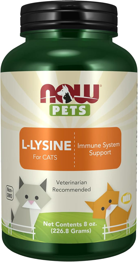 NOW Foods Pet Health, L-Lysine Supplement, Powder, Formulated for Cats, NASC Certified, 8-Ounce