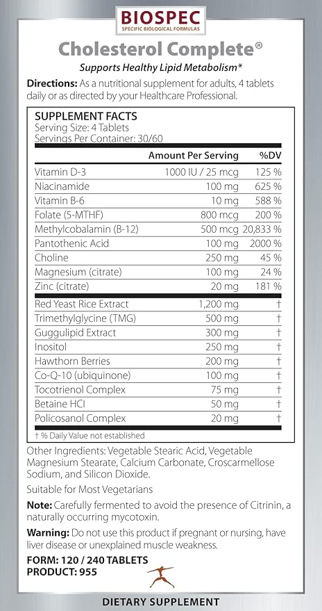 Cholesterol Complete - Natural Cholesterol Support for Cardiovascular and Heart Health* - Red Yeast Rice, CO-Q-10, Hawthorn, Magnesium (240 Tablets)