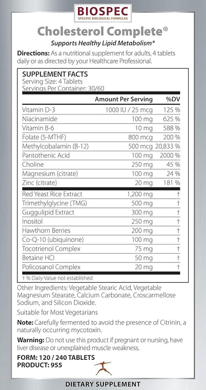 Cholesterol Complete - Natural Cholesterol Support for Cardiovascular and Heart Health* - Red Yeast Rice, CO-Q-10, Hawthorn, Magnesium (240 Tablets)