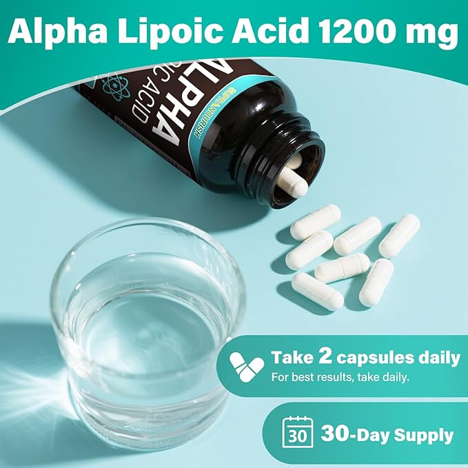 Alpha Lipoic Acid 1200mg - ALA Supplement,Promote Antioxidant for Nerve, Energy and Metabolism,with Benfotiamine, Vitamins B1/B12,60 Capsules