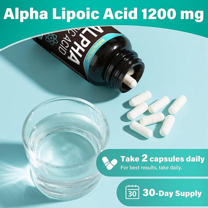Alpha Lipoic Acid 1200mg - ALA Supplement,Promote Antioxidant for Nerve, Energy and Metabolism,with Benfotiamine, Vitamins B1/B12,60 Capsules
