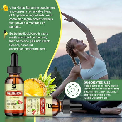 2Pack Berberine Supplement - Berberine Liquid Drops with Ceylon Cinnamon, Turmeric, Bitter Melon, Milk Thistle, Berberine HCL Supplement Activates AMPK & GLP-1 for Digestion System Support