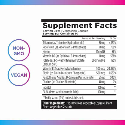 Livingood Daily Vitamin B Complex Capsules - B-Complex Vitamin Supplement for Women & Men - Supports Nervous System Health, Cognitive Function - Promotes Skin, Heart & Hair Health - Vegan, 30 Capsules