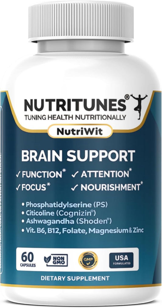 NutriWit – Brain Health Supplement for Cognitive Function, Focus & Neuron Support – Non-GMO, Gluten-Free, and Free of Soy, Lactose & BSE