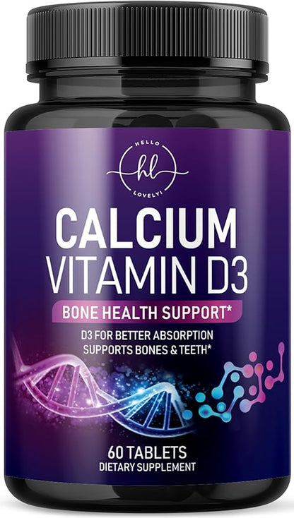 Calcium Supplements for Women 1200 mg Plus 1600 IU Vitamin D3, Bone Health, Teeth & Immune Support - Mineral Supplement with Vitamin D High Absorbable Premium Calcium Carbonate - 60 Tablets