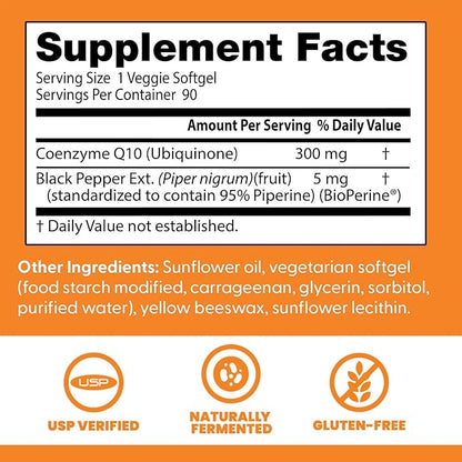 Doctor's Best High Absorption CoQ10, Heart & Energy Support, USP Verified, Naturally Fermented CoQ10, Non-GMO Gluten Free, Soy Free, Vegetarian 90 Veggie Softgels