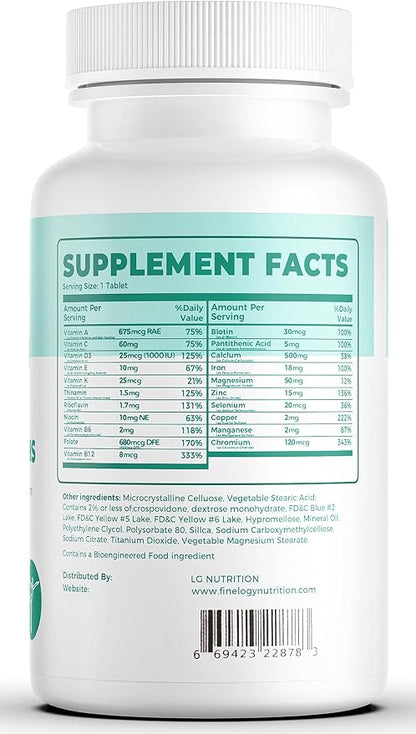 Womens Multivitamin - Essential Nutrients with Iron, Vitamins A, C, D3, K, B6 and B12 Supplements for Women’s Health, Energy Hair Skin & Nails - Daily Multivitamin for Women- 60 Count