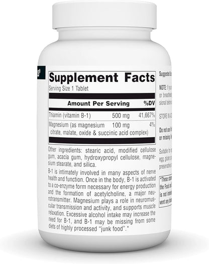 Source Naturals Vitamin B-1 Thiamin 500mg High Potency, 100% Pure - 100 Tablets