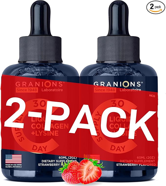 Liquid Collagen Peptides with Biotin and Lysine - Lysine 100,000mcg, 50,000mcg Collagen Liquid, 10,000mcg Biotin - Max Hair Skin and Nails - Strawberry - 2-Pack 2x2oz