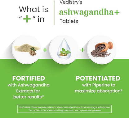 Ashwagandha+ 1100mg Tablets with Long Pepper | 60 Tablets | Natural Adaptogen for Stress Relief, Mood Support, Energy Boost & Adrenal Health | Vegan Herbal Supplement | Pack of 1