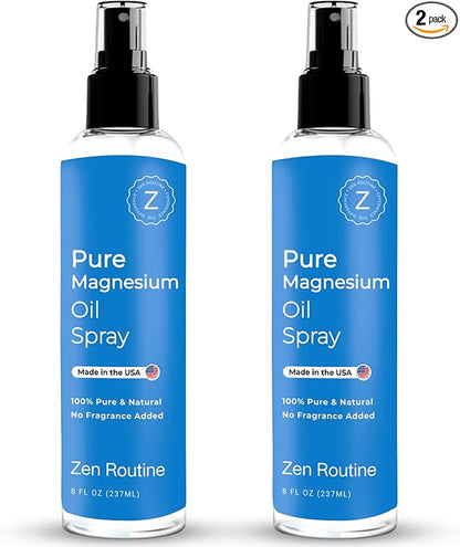 Pure Organic Magnesium Oil Spray | Made in USA 8 fl oz/237ml (2 Pack)