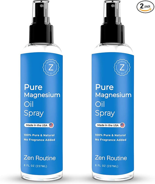 Pure Organic Magnesium Oil Spray | Made in USA 8 fl oz/237ml (2 Pack)