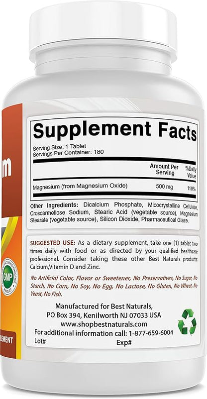 Best Naturals Magnesium oxide 500 mg 180 tablets