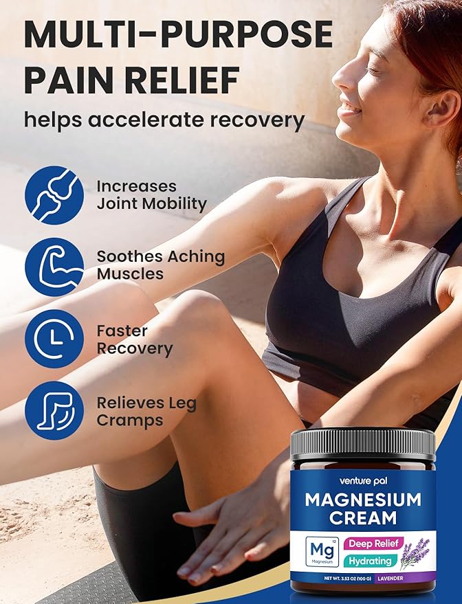 Venture Pal Magnesium Lotion, Topical Magnesium Cream for Sleep, Leg Cramps & Pain, Muscle Relaxation, Calm, Moisturizing Supplement with Coconut Oil, Shea Butter & Hyaluronic Acid, Safe for Kids