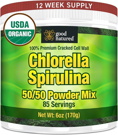 Good Natured Premium Chlorella Spirulina Powder | 85 Servings | Non-GMO | Sunlight Grown | Deep Green Color | Cracked Cell Wall | Alkalyzing | High Protein | Vegan Organic Capsules | Mountain Water