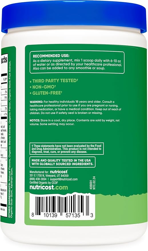 Nutricost Organic Super Greens Powder (30 Servings) - Superfood Supplement Drink Mix (30 Servings, No Flavor Added)