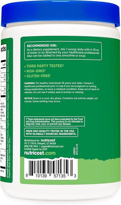 Nutricost Organic Super Greens Powder (30 Servings) - Superfood Supplement Drink Mix (30 Servings, No Flavor Added)
