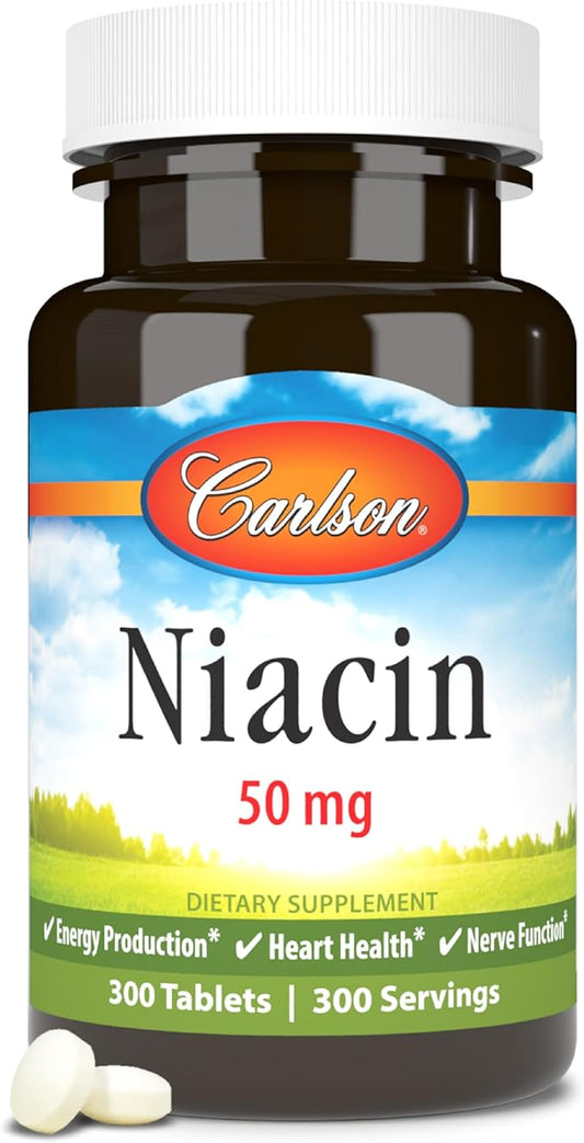 Carlson - Niacin, 50 mg, Supports Cholesterol Metabolism, Energy Production, Heart Health, Nerve Function, 300 Tablets