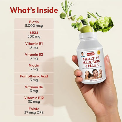 ANDREW LESSMAN Healthy Hair, Skin and Nails 360 Capsules - 5000 mcg High Bioactivity Biotin, B-Complex. Promotes Beautiful Skin, Strong Nails. No Additives Hair Growth Vitamins Biotin Supplement