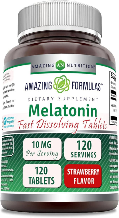 Amazing Formulas Melatonin Fast Dissolve 10 Mg 120 Tablets | Strawberry Flavor | Non-GMO | Gluten Free | Made in USA